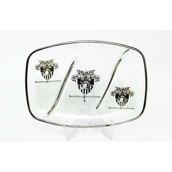 Vintage West Point USMA Divided Glass Relish Dish Souvenir Silver Trim Overlay - Picture 2 of 6